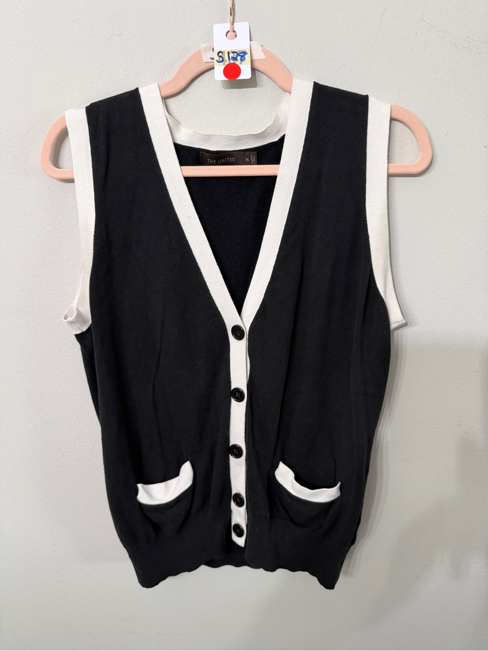 Women’s The Limited Black White Button Front Sweater Vest XL